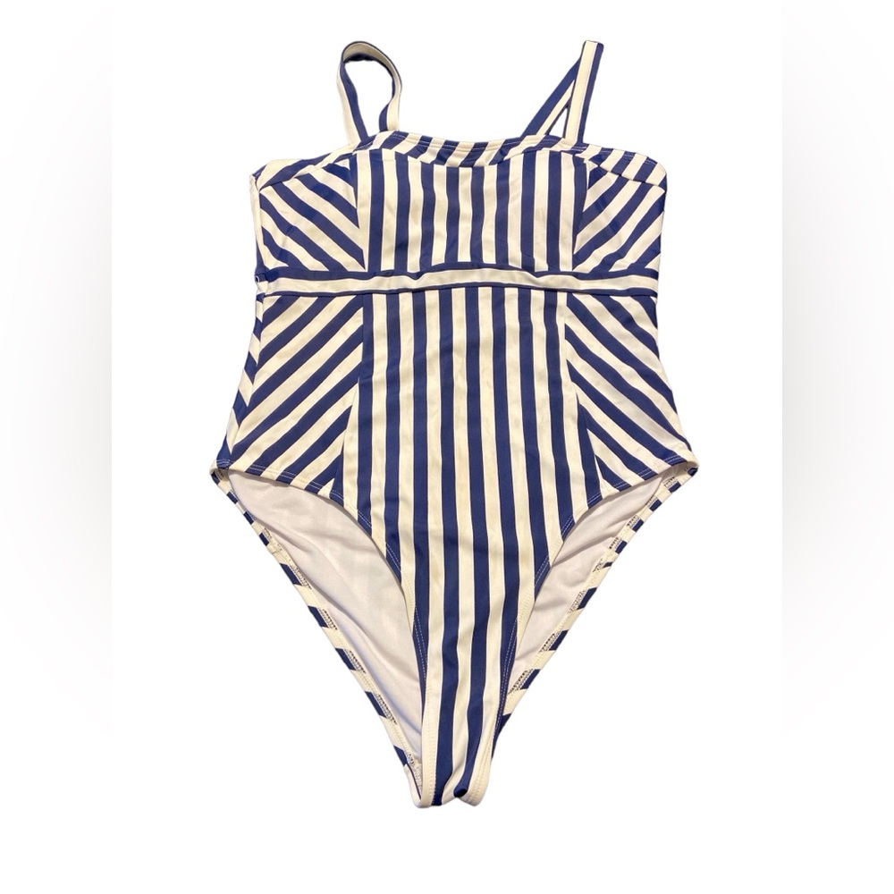 NAVY BLUE/WHITE‎ STRIPED SWIMSUIT/SWIMMING